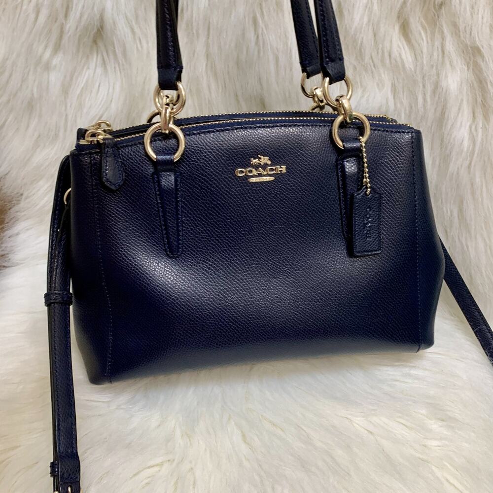 COACH Navy Blue Crossgrain Leather MINI CHRISTIE Carry All Satchel XBody F36704